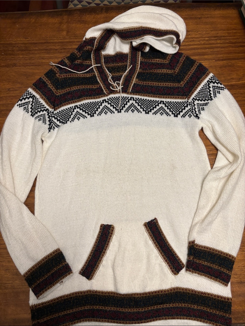 ARTESANIA Womens Alpaca Blend Fair Isle‎ Patterned Hooded Pull-over Sweater - SM